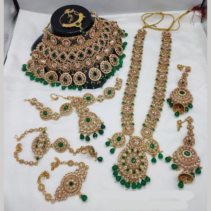 Lucentarts Jewellery Gold Plated Kundan Stone And Beads Bridal Set