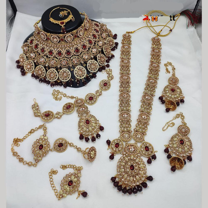 Lucentarts Jewellery Gold Plated Kundan Stone And Beads Bridal Set