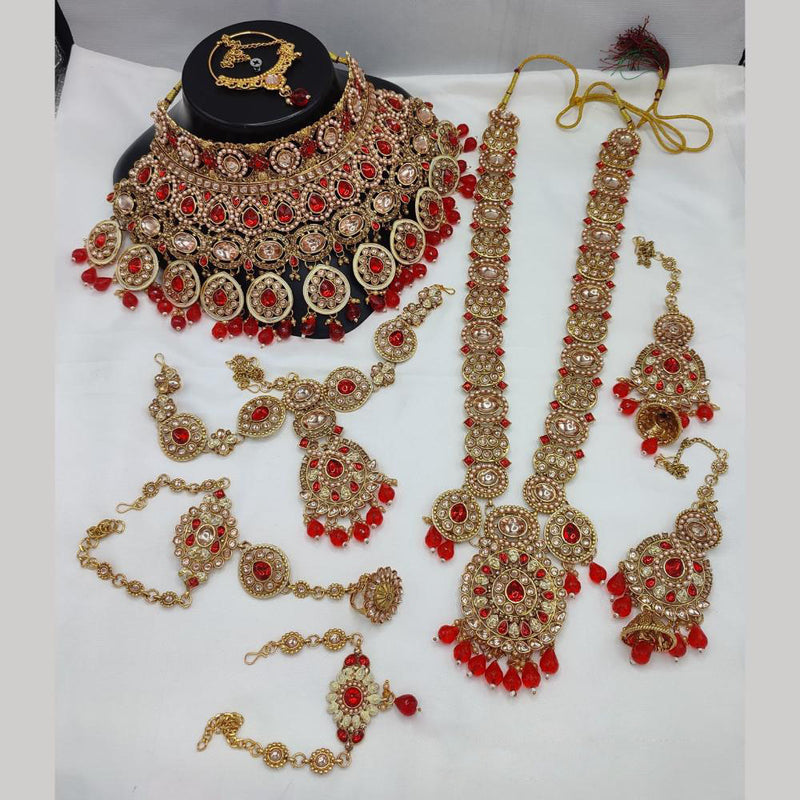 Lucentarts Jewellery Gold Plated Kundan Stone And Beads Bridal Set