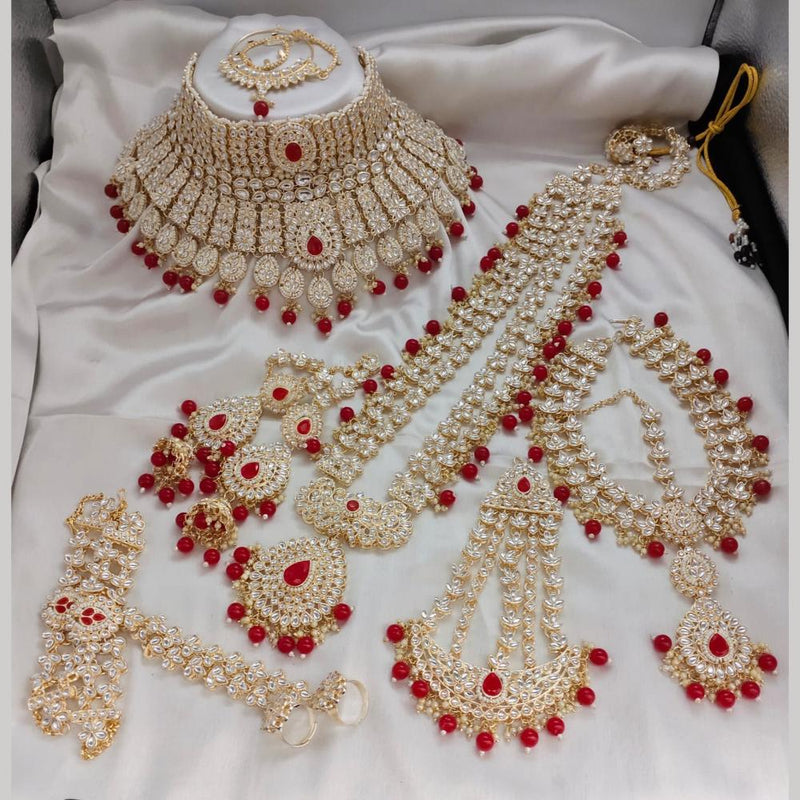 Lucentarts Jewellery Gold Plated Kundan Stone And Beads Bridal Set