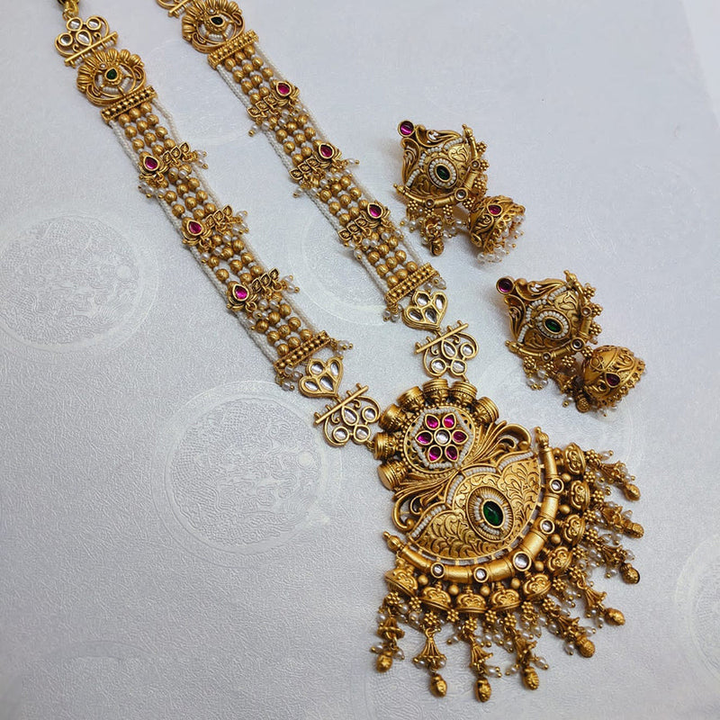 Lucentarts Jewellery Gold Plated Kundan Stone And Pearls Long Necklace Set