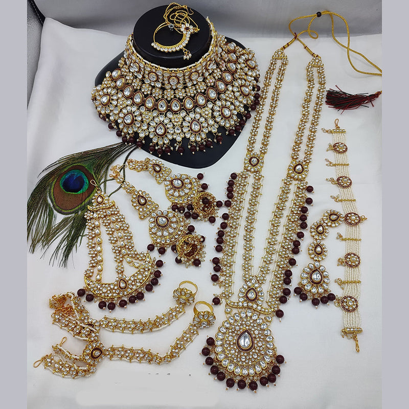 Lucentarts Jewellery Gold Plated Kundan Stone And Beads Bridal Set