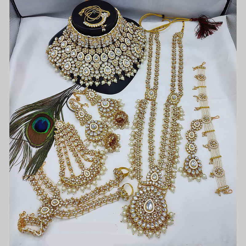 Lucentarts Jewellery Gold Plated Kundan Stone And Beads Bridal Set