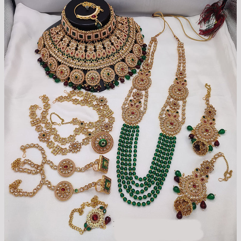 Lucentarts Jewellery Gold Plated Kundan Stone And Beads Bridal Set