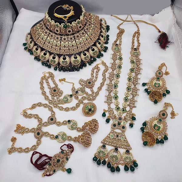 Lucentarts Jewellery Gold Plated Kundan Stone And Beads Meenakari Bridal Set