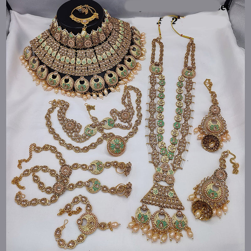 Lucentarts Jewellery Gold Plated Kundan Stone And Beads Meenakari Bridal Set