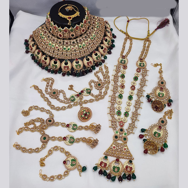 Lucentarts Jewellery Gold Plated Kundan Stone And Beads Meenakari Bridal Set