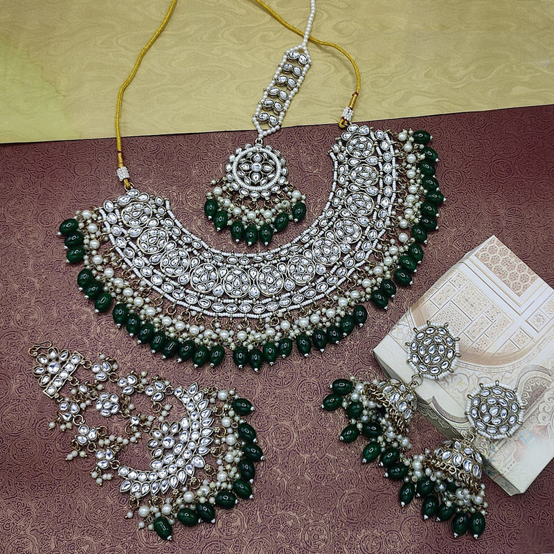 Lucentarts Jewellery Silver Plated Kundan Stone And Pearl Necklace Set