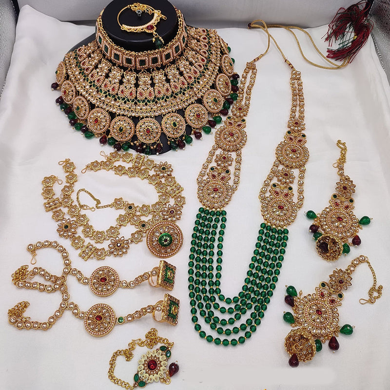 Lucentarts Jewellery Gold Plated Kundan Stone And Beads Bridal Set