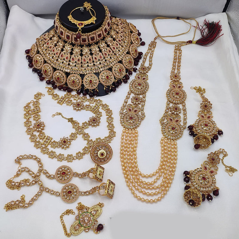 Lucentarts Jewellery Gold Plated Kundan Stone And Beads Bridal Set