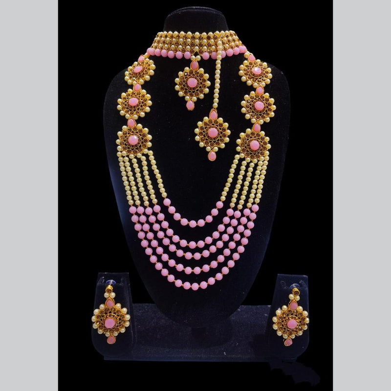 Lucentarts Jewellery Gold Plated Crystal Stone And Pearls Double Necklace Set