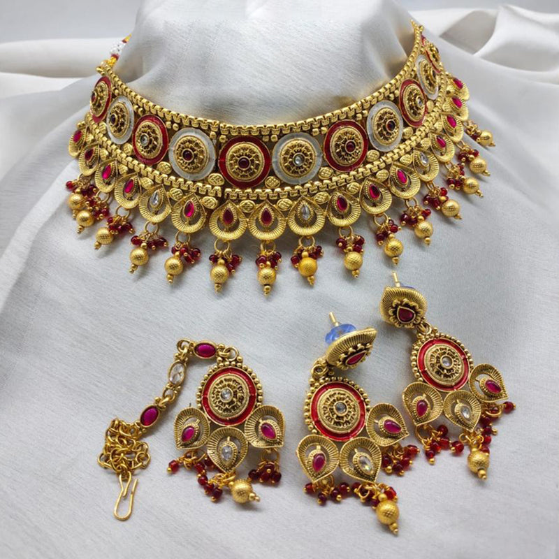 Lucentarts Jewellery Gold Plated Kundan Stone And Pearls Choker Necklace Set (Copy) (Copy)