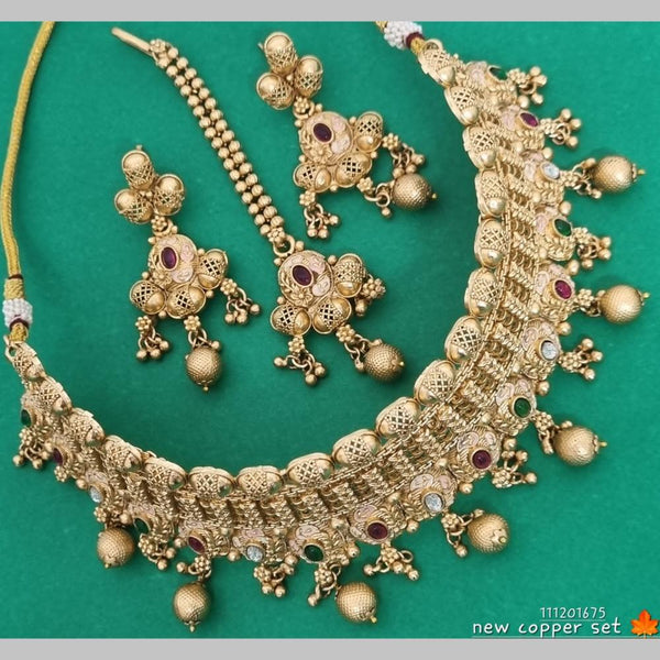 Lucentarts Jewellery Gold Plated Pota Stone And Meenakari Necklace Set