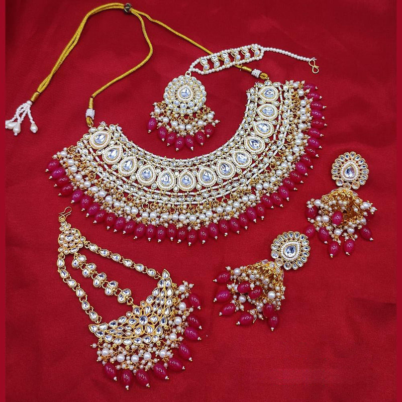 Lucentarts Jewellery Gold Plated Kundan Stone And Pearls Choker Necklace Set