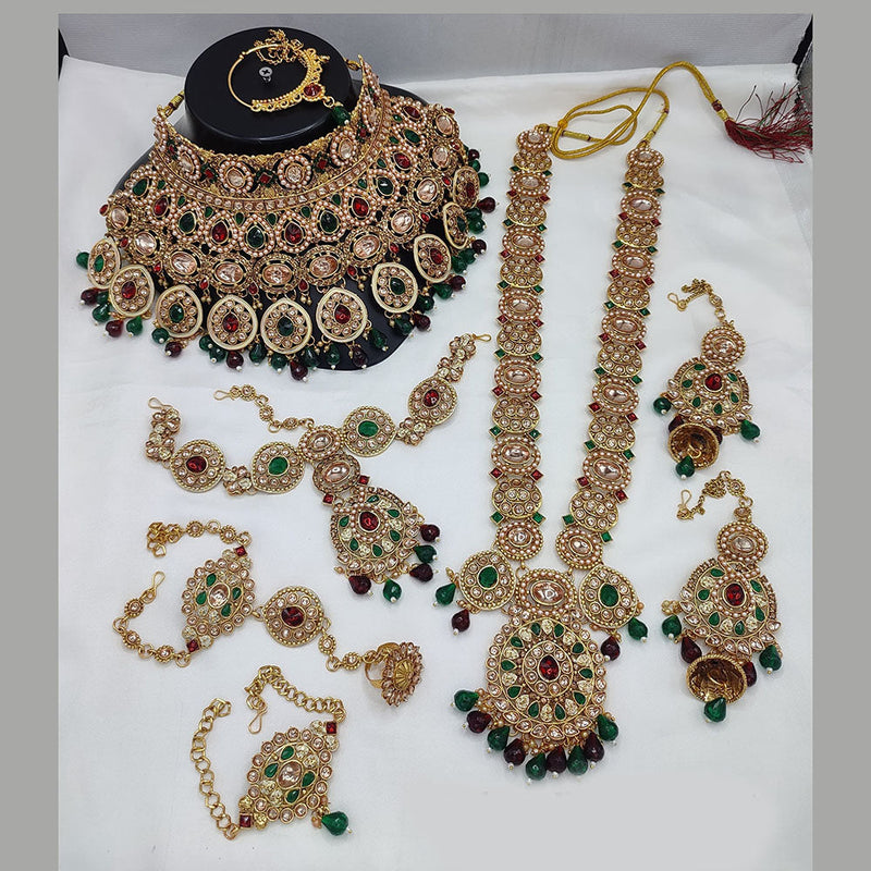 Lucentarts Jewellery Gold Plated Crystal Stone And Beads Bridal Set