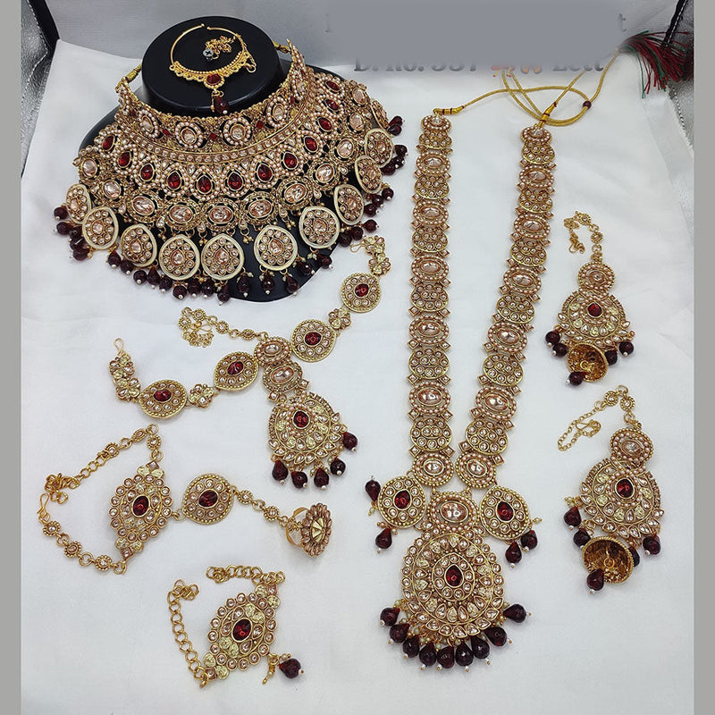 Lucentarts Jewellery Gold Plated Crystal Stone And Beads Bridal Set