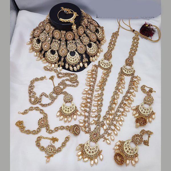 Lucentarts Jewellery Gold Plated Crystal Stone And Meenakari Beads Bridal Set