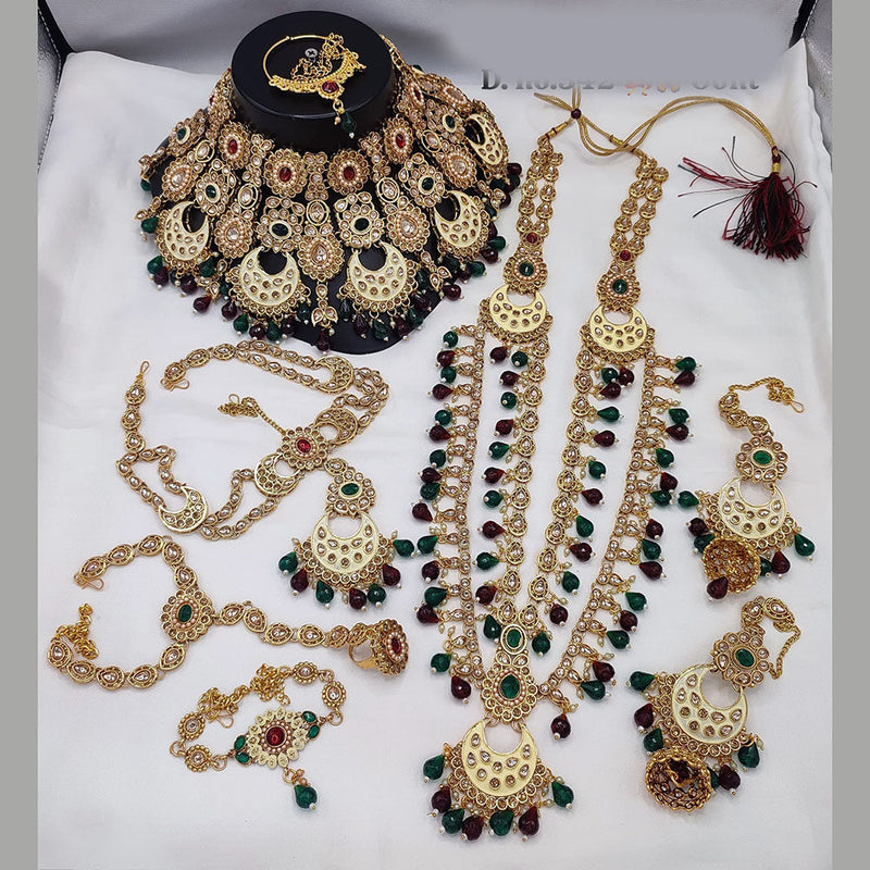 Lucentarts Jewellery Gold Plated Crystal Stone And Meenakari Beads Bridal Set