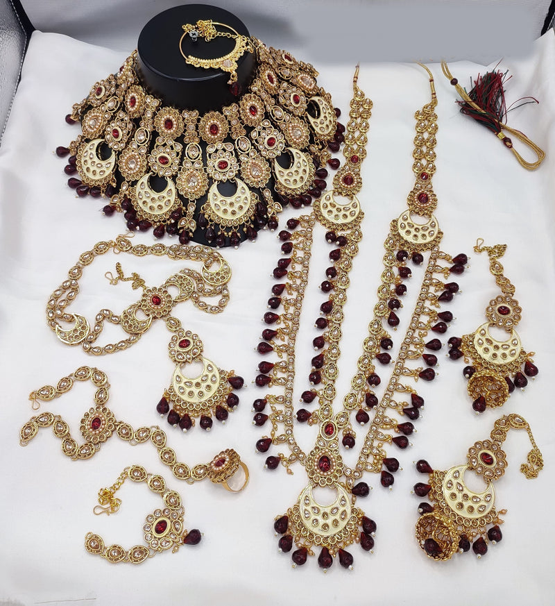 Lucentarts Jewellery Gold Plated Crystal Stone And Meenakari Beads Bridal Set