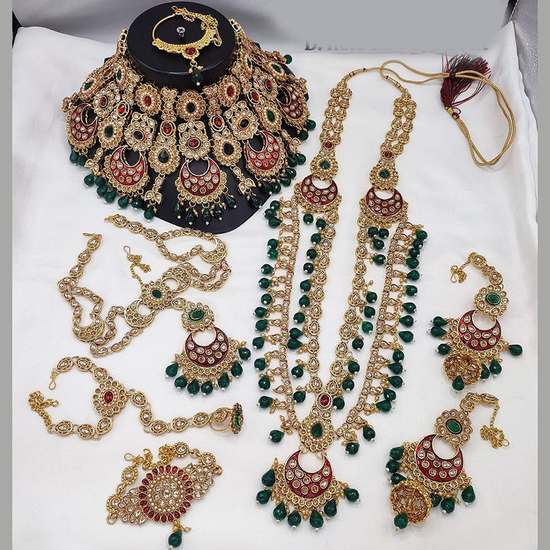 Lucentarts Jewellery Gold Plated Crystal Stone And Meenakari Beads Bridal Set