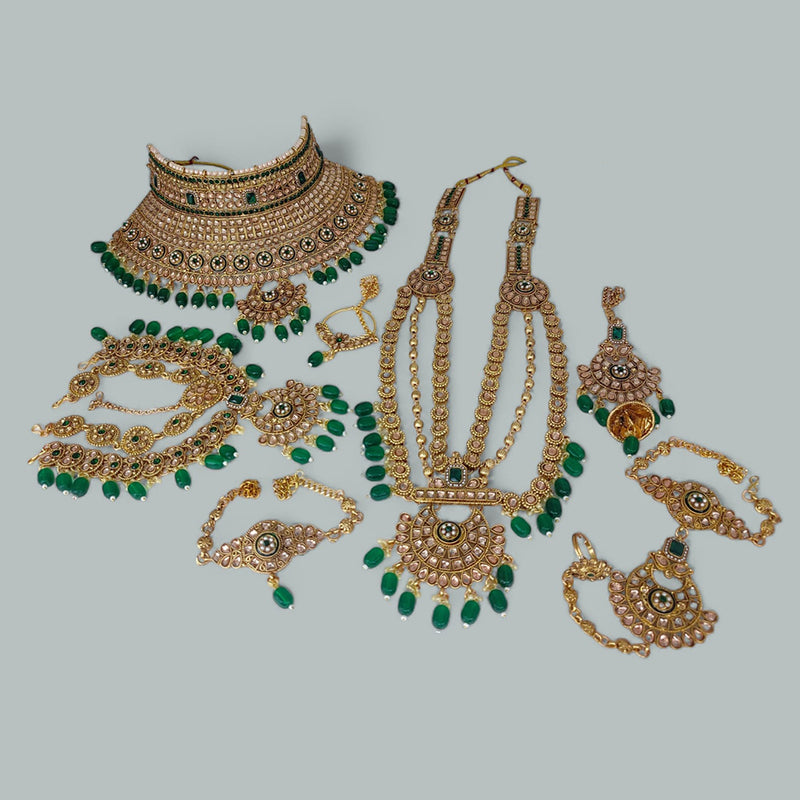 Lucentarts Jewellery Gold Plated Kundan Stone And Beads Bridal Set