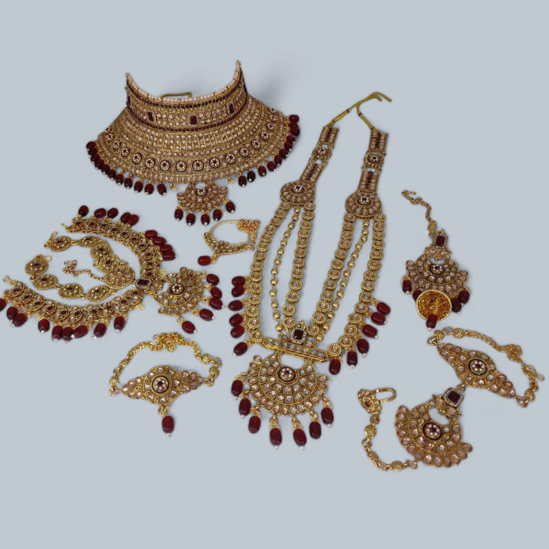 Lucentarts Jewellery Gold Plated Kundan Stone And Beads Bridal Set