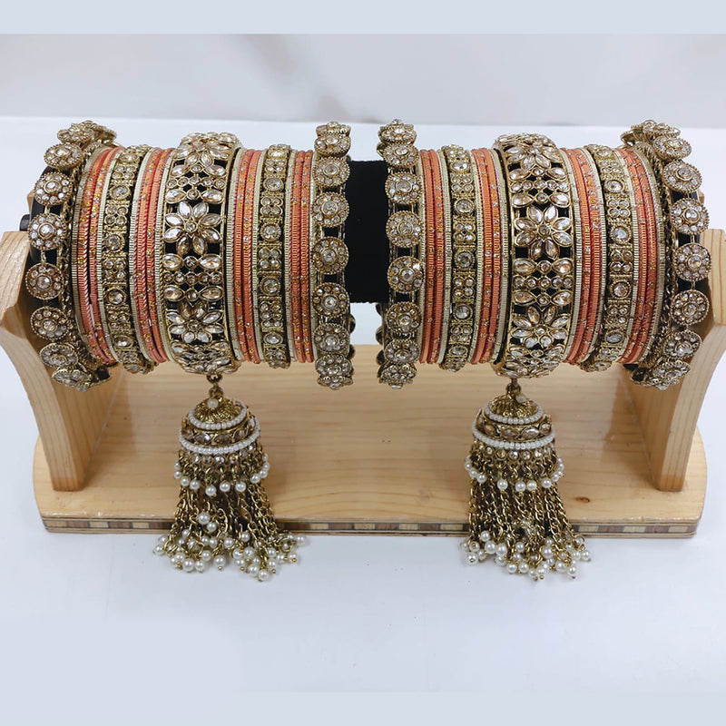 Lucentarts Jewellery Gold Plated Kundan Stone Bangles Set