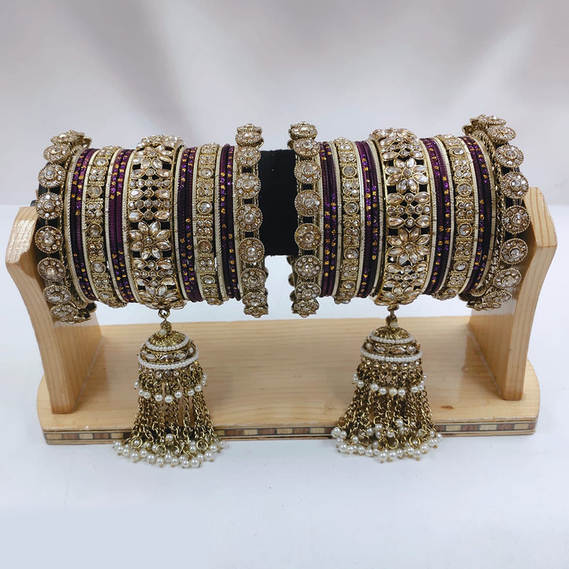 Lucentarts Jewellery Gold Plated Kundan Stone Bangles Set