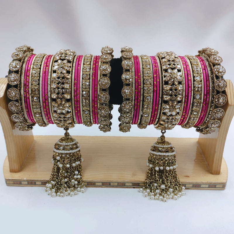 Lucentarts Jewellery Gold Plated Kundan Stone Bangles Set