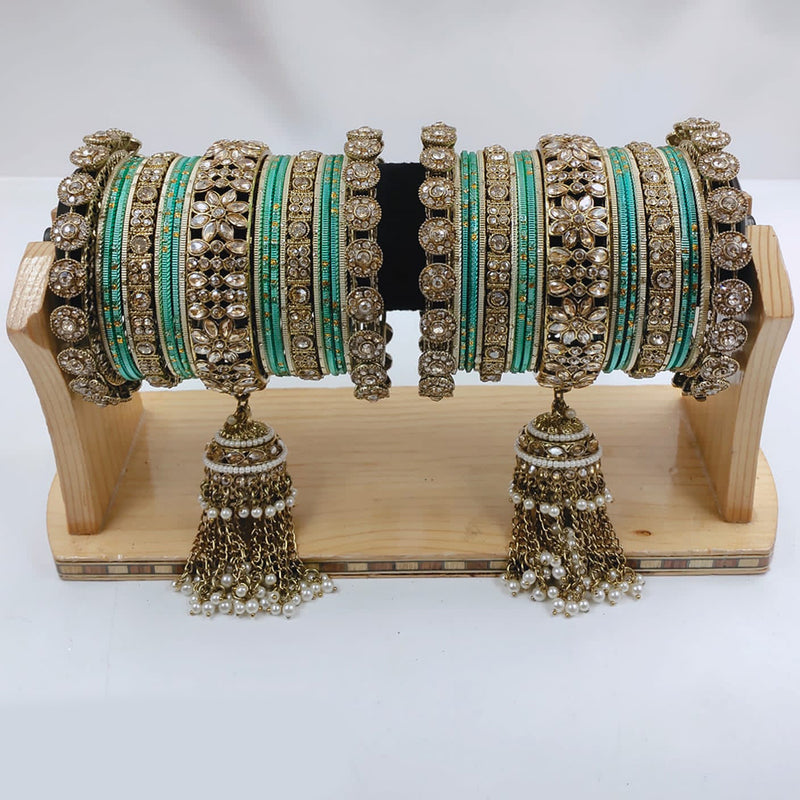 Lucentarts Jewellery Gold Plated Kundan Stone Bangles Set