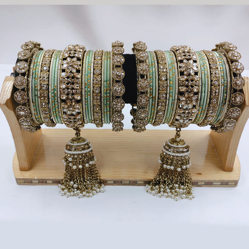 Lucentarts Jewellery Gold Plated Kundan Stone Bangles Set