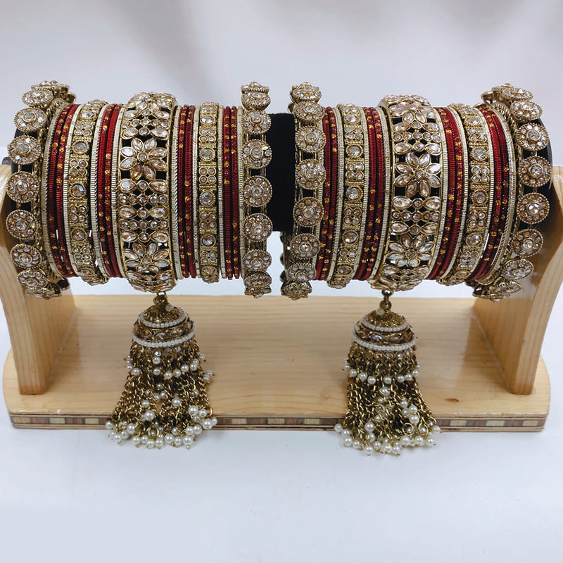 Lucentarts Jewellery Gold Plated Kundan Stone Bangles Set