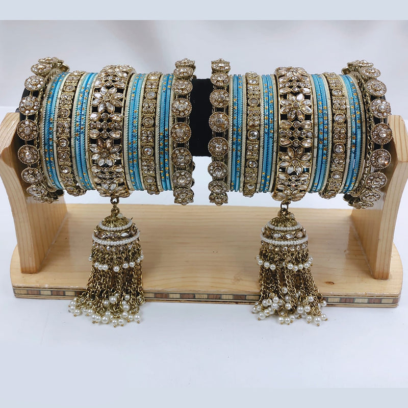 Lucentarts Jewellery Gold Plated Kundan Stone Bangles Set