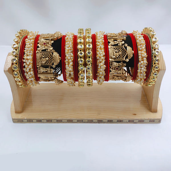 Lucentarts Jewellery Gold Plated Kundan And Pearl  Bridal Bangles Set