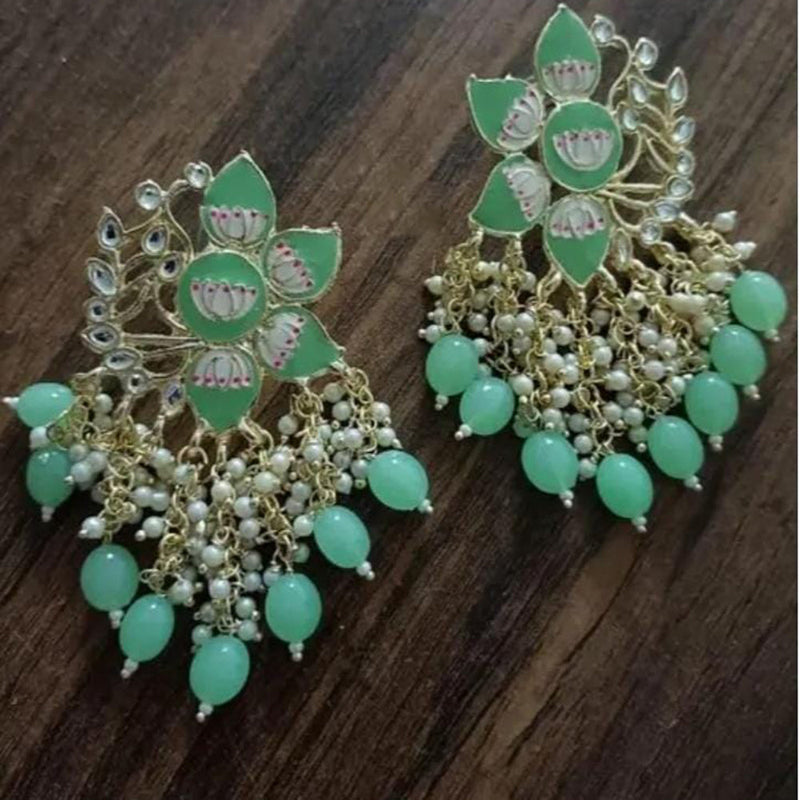 Lucentarts Jewellery Gold Plated Pearls And Meenakari Dangler Earrings