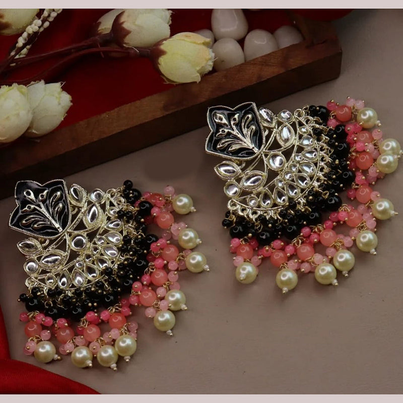 Lucentarts Jewellery Gold Plated Pearls And Meenakari Dangler Earrings