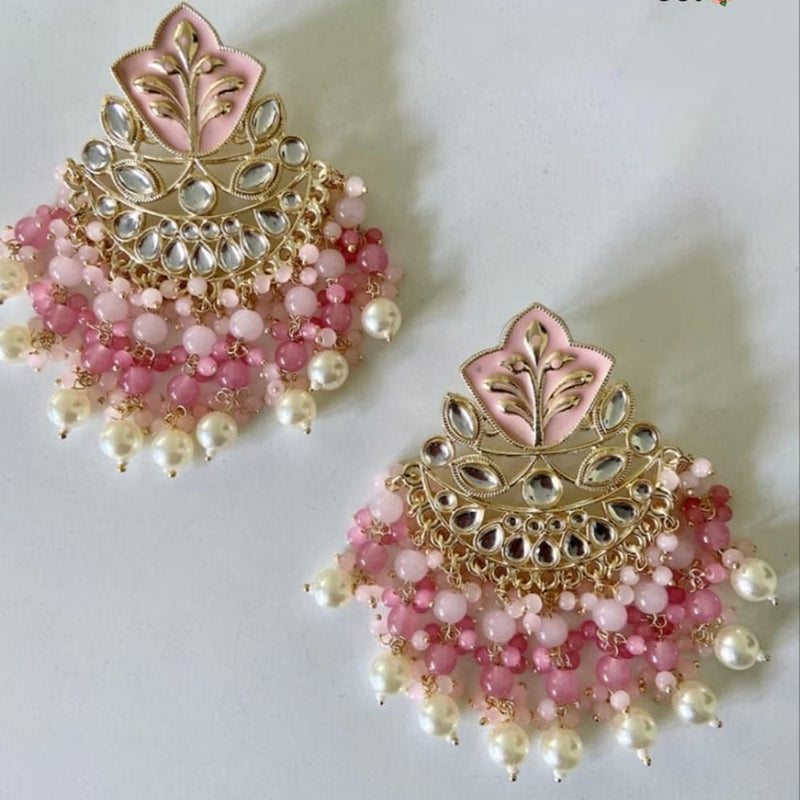 Lucentarts Jewellery Gold Plated Pearls And Meenakari Dangler Earrings