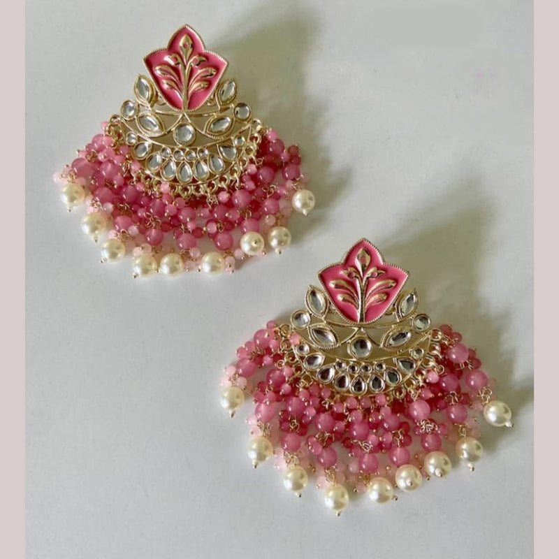 Lucentarts Jewellery Gold Plated Pearls And Meenakari Dangler Earrings