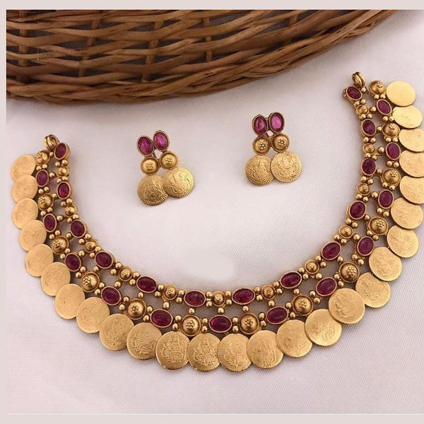 Lucentarts Jewellery Gold Plated Pota Stone And Temple Necklace Set