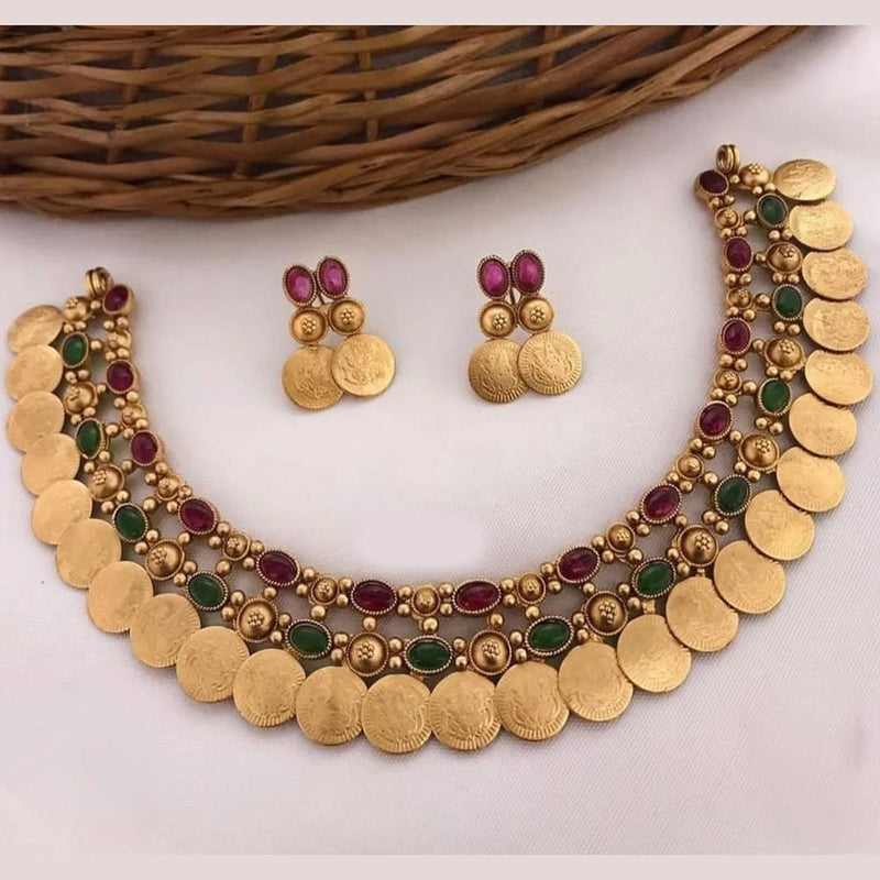 Lucentarts Jewellery Gold Plated Pota Stone And Temple Necklace Set