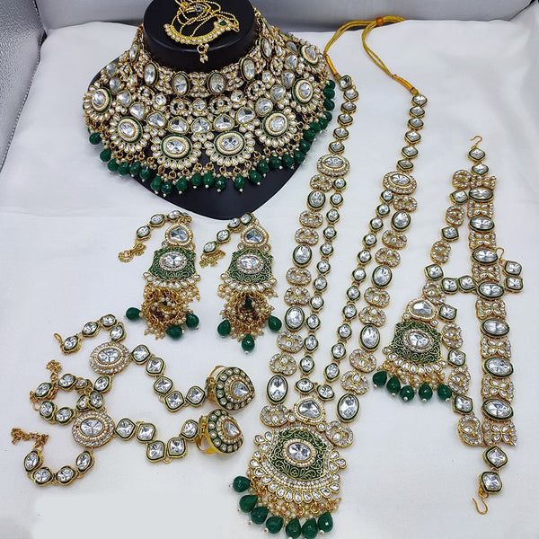 Lucentarts Jewellery Gold Plated Kundan Stone And Beads Meenakari Bridal Set