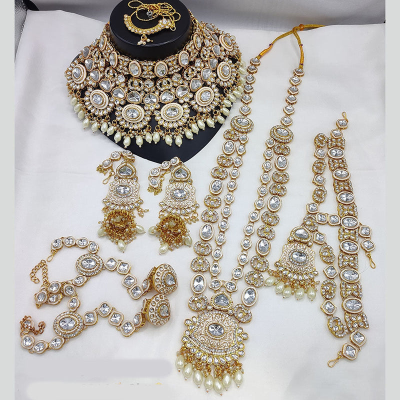 Lucentarts Jewellery Gold Plated Kundan Stone And Beads Meenakari Bridal Set