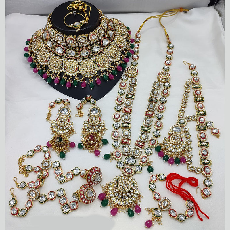 Lucentarts Jewellery Gold Plated Kundan Stone And Beads Meenakari Bridal Set