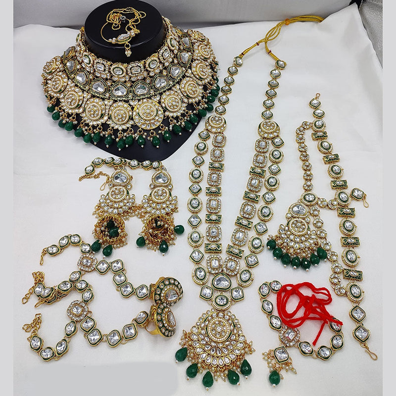 Lucentarts Jewellery Gold Plated Kundan Stone And Beads Meenakari Bridal Set