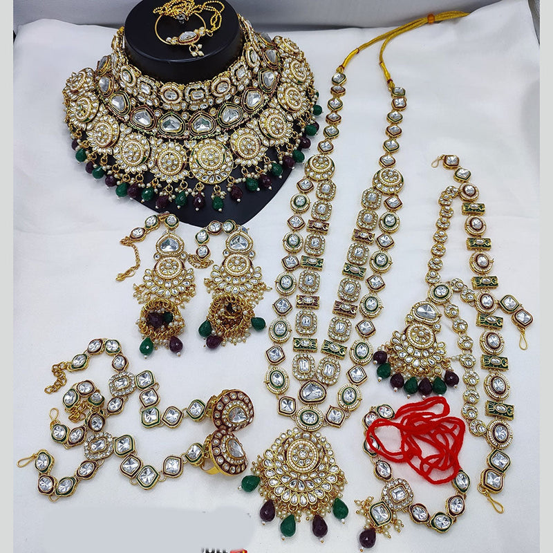 Lucentarts Jewellery Gold Plated Kundan Stone And Beads Meenakari Bridal Set