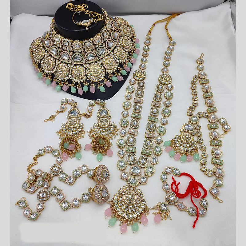 Lucentarts Jewellery Gold Plated Kundan Stone And Beads Meenakari Bridal Set