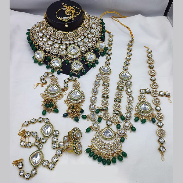 Lucentarts Jewellery Gold Plated Kundan Stone And Beads Meenakari Bridal Set