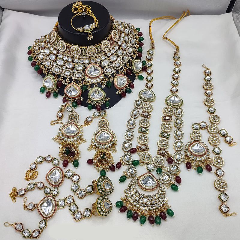 Lucentarts Jewellery Gold Plated Kundan Stone And Beads Meenakari Bridal Set