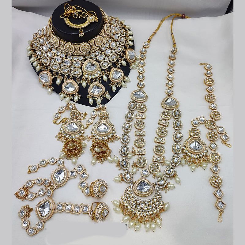 Lucentarts Jewellery Gold Plated Kundan Stone And Beads Meenakari Bridal Set