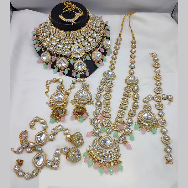 Lucentarts Jewellery Gold Plated Kundan Stone And Beads Meenakari Bridal Set